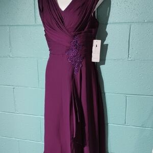 Deep Plum Long Sleeveless Crossover Evening Gown W Embroidery And Lace Back